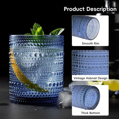 Moretoes 12 Pack Blue Hobnail Drinking Glasses, Vintage Water Glass Cups | - Image 5