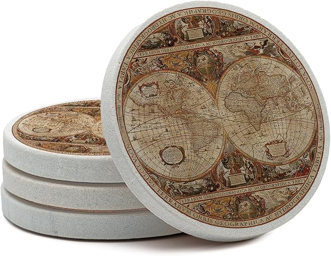 Thirstystone Old World Passages Round Natural Sandstone Coaster 4 Pack | 4" by Thirstystone