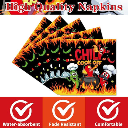 Chili Cook off Decorations - 100PCS Chili Cookoff Napkins Disposable Supplies for Party, Pepper Themed Paper Napkins Tableware Decor, Cook off Contest Tasting Competition Party Decorations