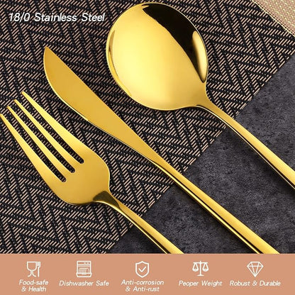 30-Pieces Gold Flatware Set, Tableware Fine Dining Utensil Set Include Knives - Image 3