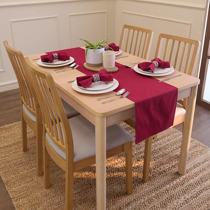 Encasa XO Table Runner, Cotton Canvas Dining Runner 13"x91" | Rich Maroon - Image 2
