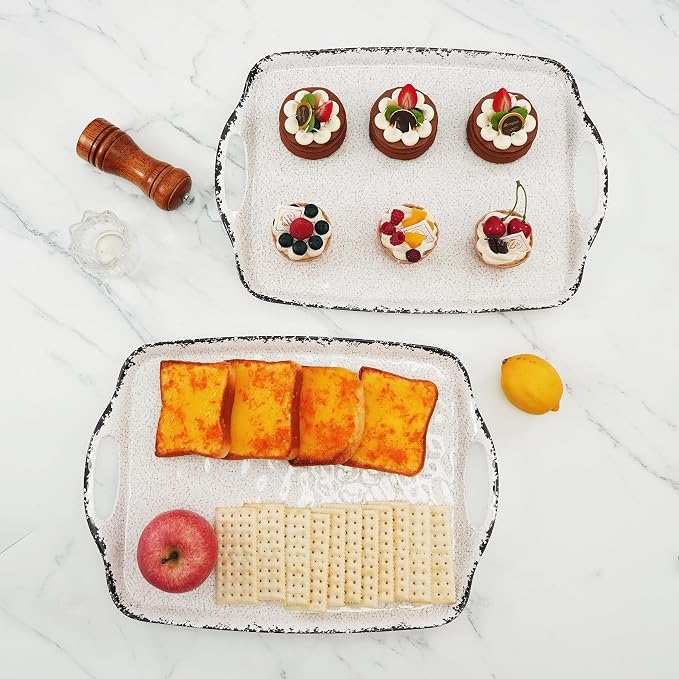 TP Melamine Serving Trays with Handles, 17” x 12”, Rustic White | Rectangular - Image 4