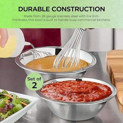 OCS Parts 1.5 Quart Mixing Bowls | Set of 2 | 8-Inch Stainless Steel Professional Grade Flat Base Mixing Bowls for Home and Commercial Kitchens | Dishwasher Safe