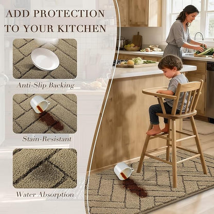 Kitchen Rugs,20" x 48" Non Slip Kitchen Mats for Floor-Thick Stain Resistant Kitchen Floor Mat Runner Carpet for Hallways Entryway Laundry Room Washable(Khaki)