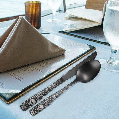 Pattern Matte Silverware Set for 8, 40 Piece Gothic Black Flatware set - Image 8