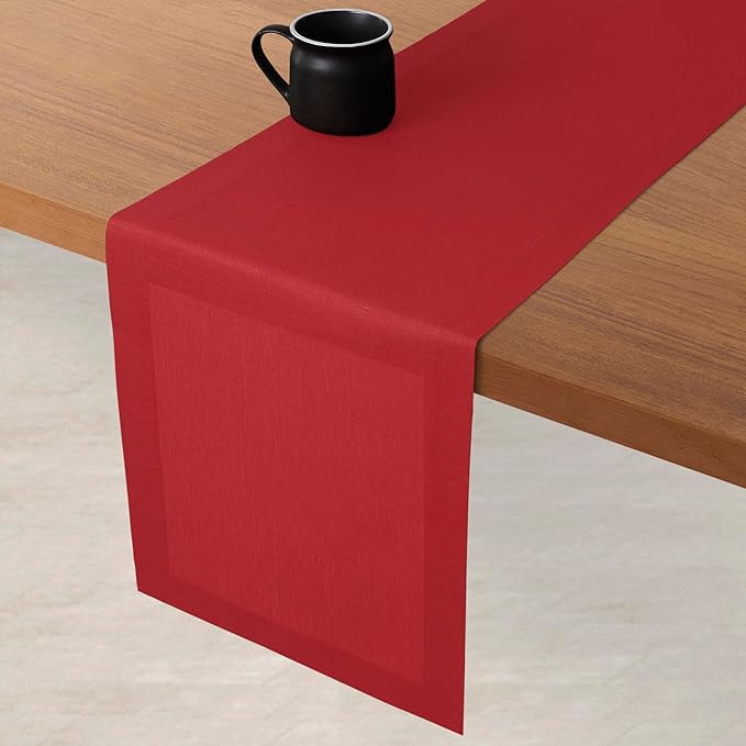 D'Moksha Homes Linen Table Runner 48 Inches - 100% Pure Linen Bright Red Table Runner 14 x 48 Inch for Coffee Tables, Dresser, Valentines, Spring, Easter - Machine Washable