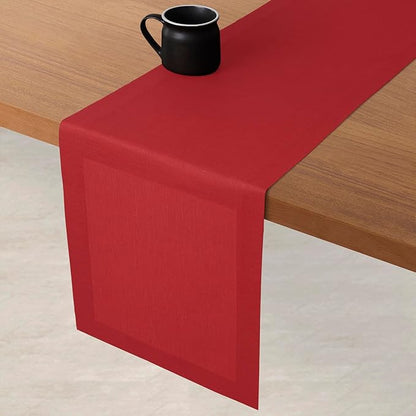 D'Moksha Homes Linen Table Runner 36 Inches - 100% Pure Linen Bright Red Small Table Runner 14 x 36 Inch for Dresser, Coffee Tables, Valentines, Spring, Easter - Machine Washable