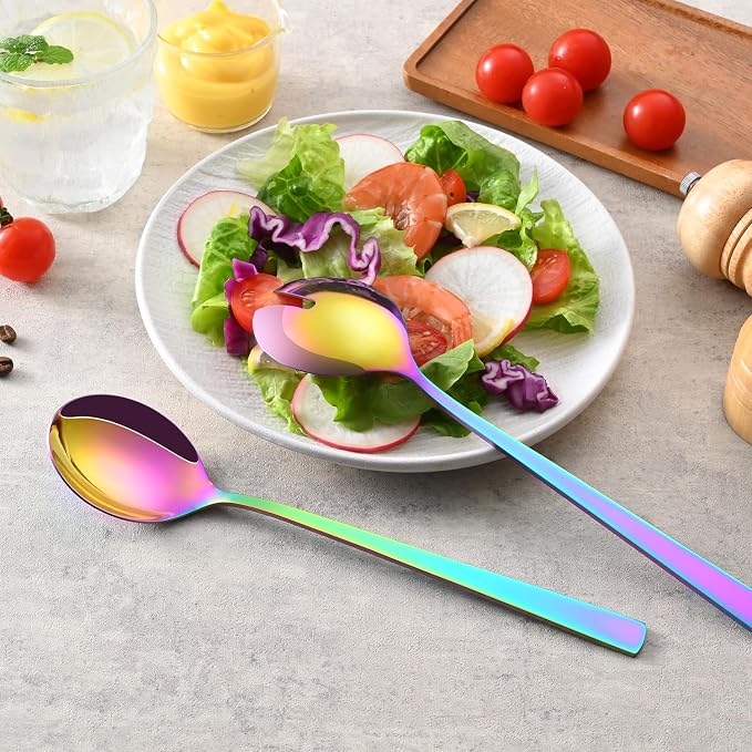 Colorful Rainbow Salad Serving Utensils Set of 2, 9.4 Inch Long Salad Serving - Image 6