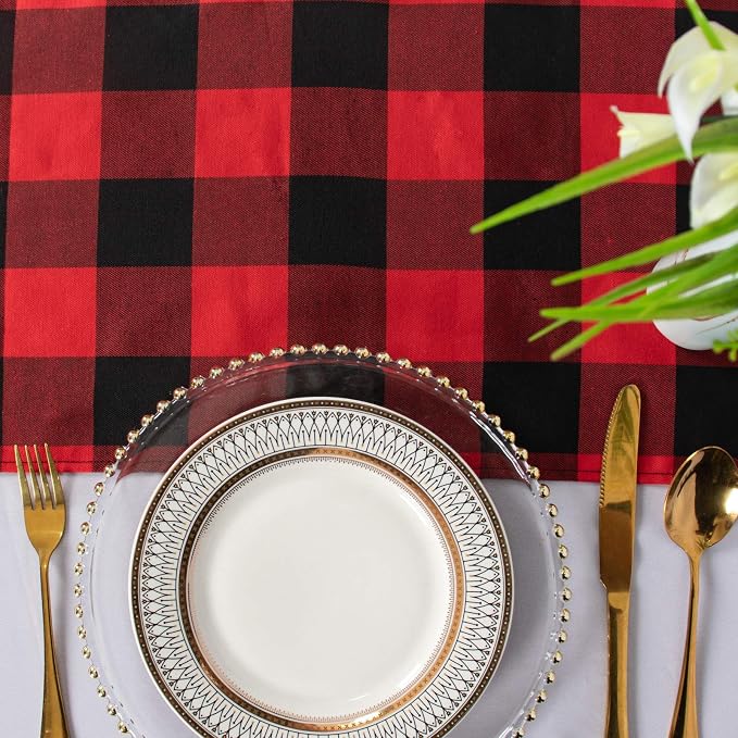 ShinyBeauty Red Black Table Runner 13X108-Inch Checked Runner - Image 3