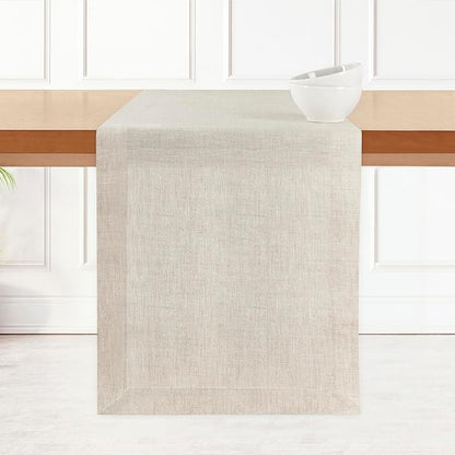 D'Moksha Homes Linen Table Runner 60 Inches - 100% Pure Linen Light Natural Table Runner 14 x 60 Inch for Coffee Tables, Dresser, Valentines, Spring, Easter - Machine Washable