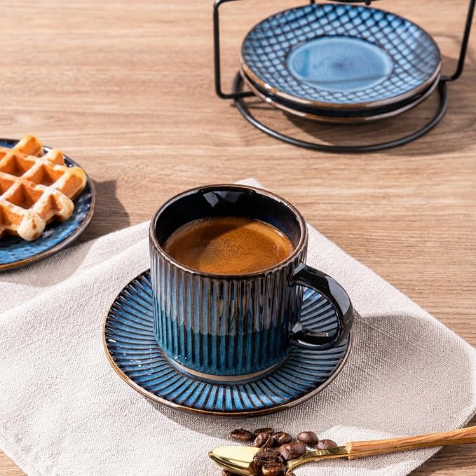 GBhome 6 OZ Stackable Coffee Mugs Set of 4, Ceramic Espresso Coffee Cups | - Image 2