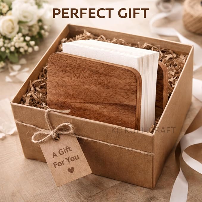 Mango Wood Burning Finish Napkin Holder, 5.5"x2.5"x4" | Upright Paper Napkin - Image 6