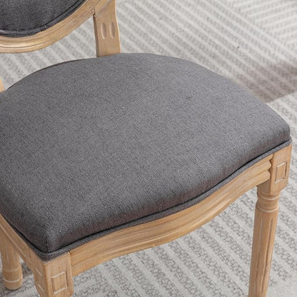Ball & Cast French Vintage Upholstered Dining Chairs Set of 2, Farmhouse Antique Painting Wooden Kitchen Side-Chairs with Carved Solid Wood Frame, 2-Piece Curved Backrest Louis Chair, Linen Gray