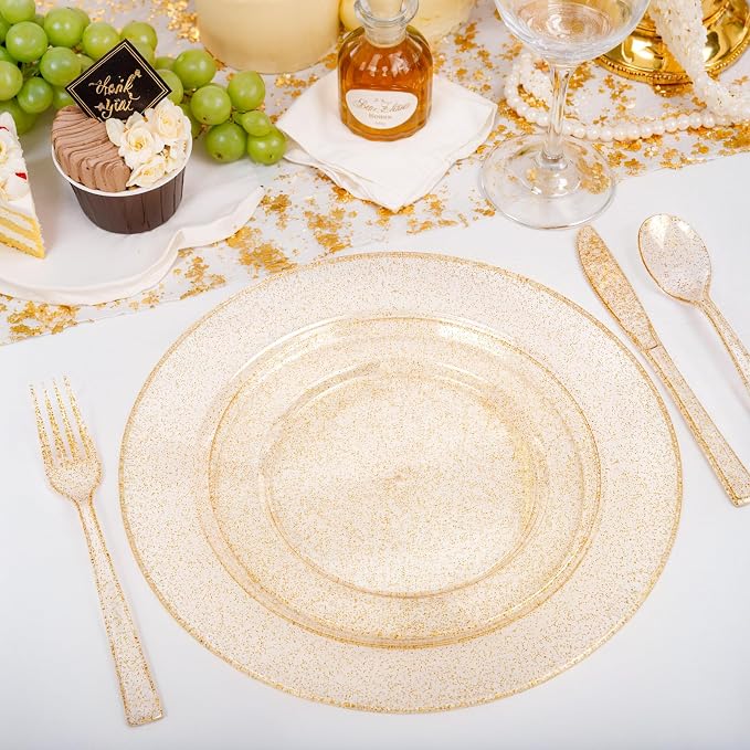 200 Pcs Gold Glitter Plastic Plates - Image 8