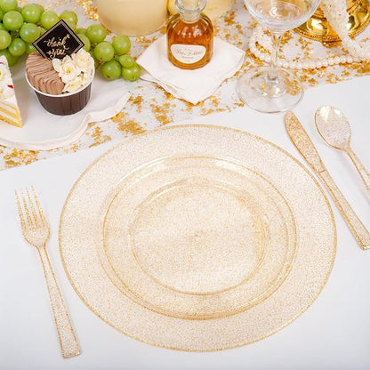 200 Pcs Gold Glitter Plastic Plates - Image 8