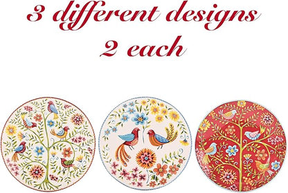 Bico Red Spring Bird Appetizer Plates Set of 6, 6 Inch Small Ceramic Dessert Plates for Snacks, Salad, Tablescape, Microwave and Dishwasher Safe, Gift for Housewarming and Thanksgiving