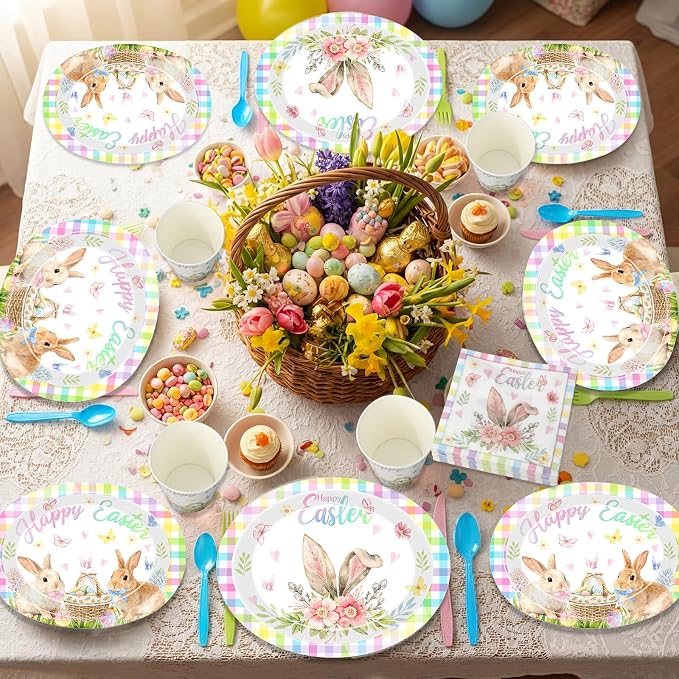 350 Pcs Easter Plates Set Bunny Birthday Decorations - Image 8