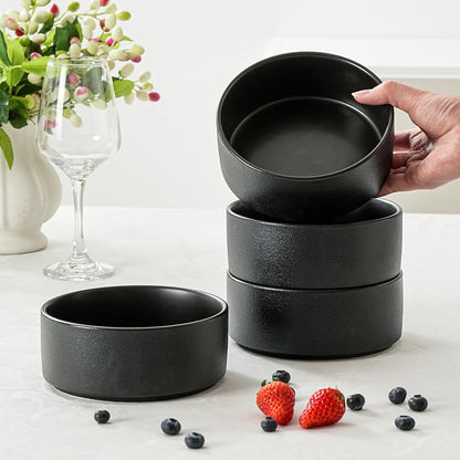 26 OZ Ceramic Cereal Bowls Set, 6 Inch, Modern Black | Dishwasher & Microwave - Image 2