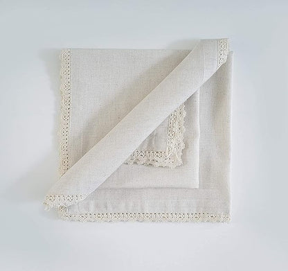 Fingercraft Dinner Napkins Cloth Cotton Blend 12 Pack Premium Quality Mitered Corners Small Table Napkins with Classic Ivory Lace 12 inch Size for Every Day Use in Home and Restaurant Ivory