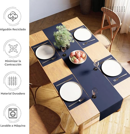 Encasa XO Table Runner, Yarn Dyed Ribbed Cotton 13"x59" | Solid Navy Blue - Image 3