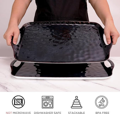 TP Melamine Serving Trays with Handles, Retro Black | Large Rectangular Trays - Image 2