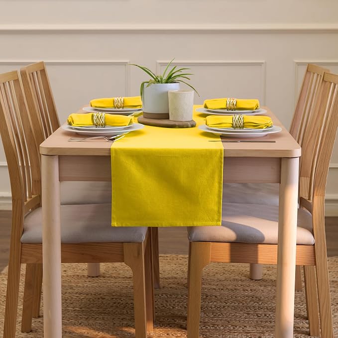 Encasa XO Table Runner, Cotton Canvas Dining Runner 13"x59" | Sunbeam Yellow - Image 4