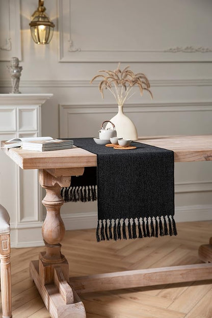 Black Table Runners 72 Inches Long, Burlap Linen Style Rustic Farmhouse Table - Image 3
