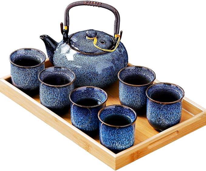 Traditional Japanese tea set, Kiln altered glaze Porcelain tea set by REOWONU