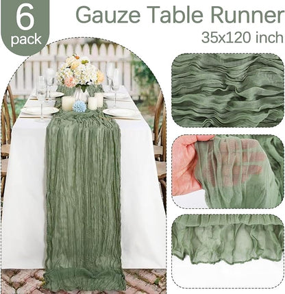 6 Pack Sage Green Cheesecloth Table Runner 35 x 120 Inch | Boho Gauze Fabric - Image 3