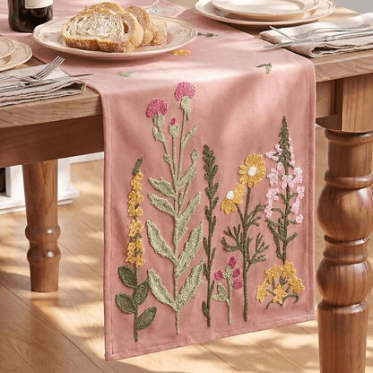 Artoid Mode Pink Soft Chain Embroidery Wild Floral Spring Table Runner by ArtoidMode