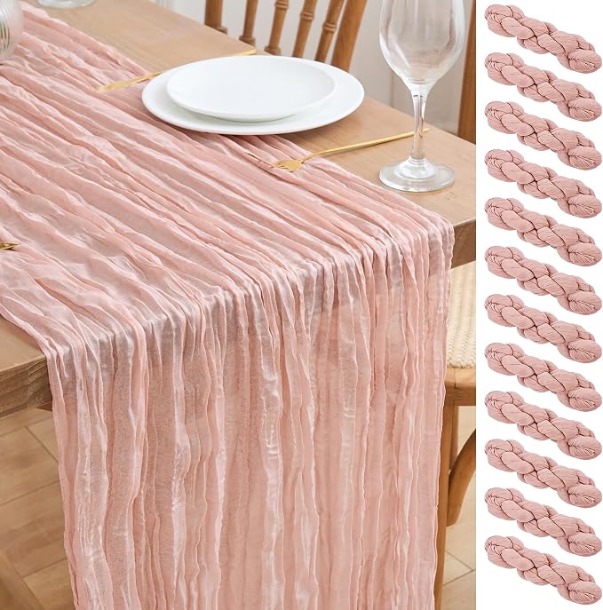Asee'm 12pcs Dusty Pink Cheesecloth Table Runner Summer 10FT Gauze Rustic | by Aseem
