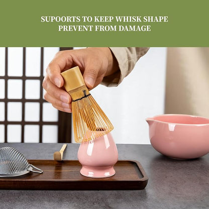 YIBO Matcha Whisk Set Pink, Handcrafted Bamboo Chasen & Ceramic Bowl Matcha Kit - Image 5