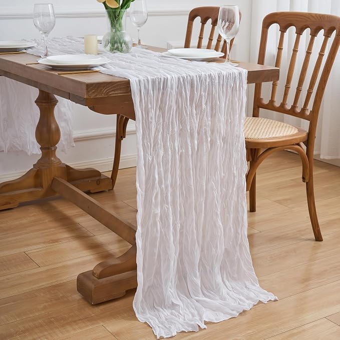 Asee'm 3pcs Ivory White Cheesecloth Table Runner Summer 10FT Gauze Rustic | - Image 7
