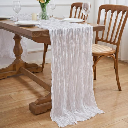 Asee'm 3pcs Ivory White Cheesecloth Table Runner Summer 10FT Gauze Rustic | - Image 7
