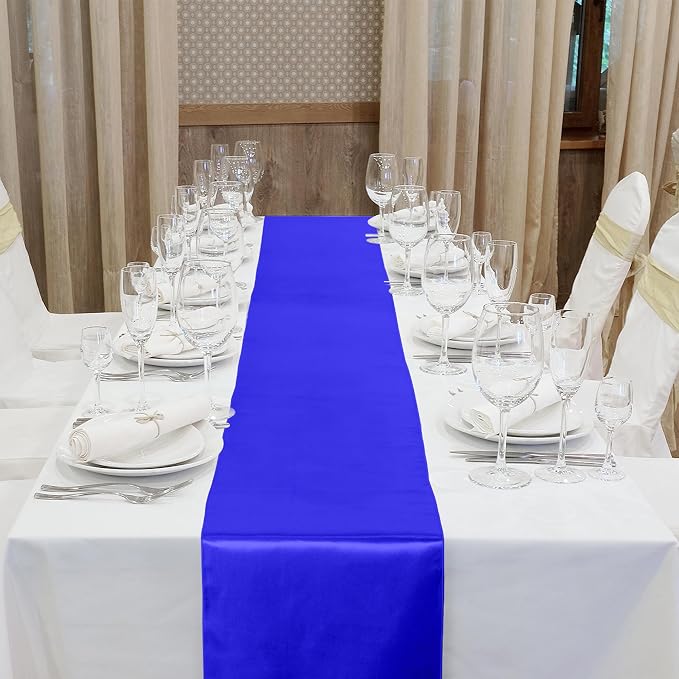 Aneco 12 Pack Satin Table Runner 12 x 108 Inch Royal Blue Long Wedding Satin - Image 4
