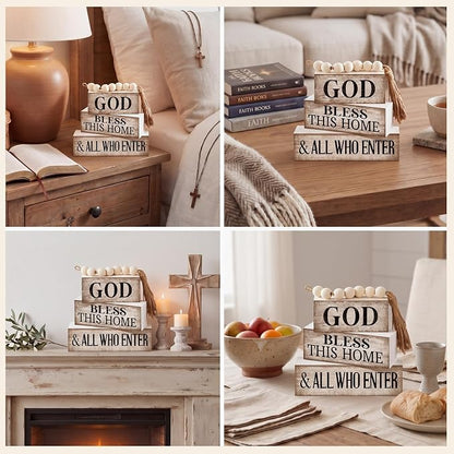 Moucuny 4 Pcs Christian Table Decor Rustic Wooden Block Sign Set - Image 5