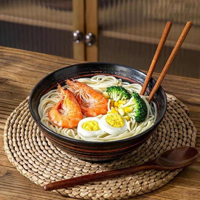 YUN TAO Ramen Bowl Set, 35 Oz Large Black Ceramic Ramen Bowls Set of 4 - Image 6