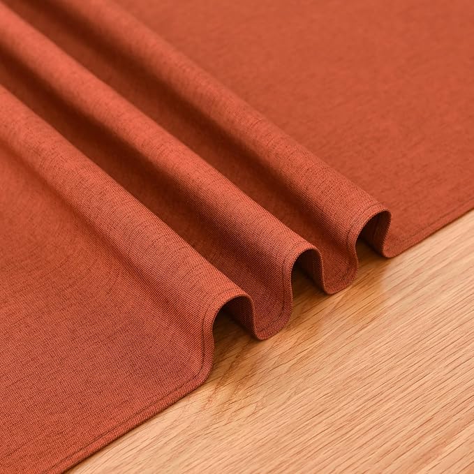 Faux Linen Table Runner Water Resistant 13 x 72 in, Rust | Farmhouse Rustic - Image 6