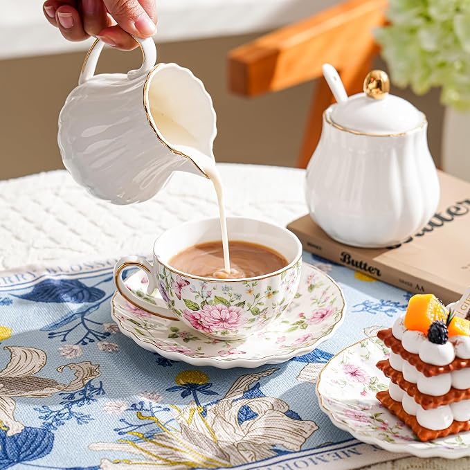 Agyiuns Tea Cup and Saucers, 6.4oz Floral Tea Cups - Image 4