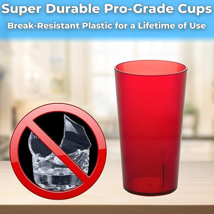 Restaurant Grade, BPA-Free 12oz Red Plastic Cups 6pk. Super Durable, Break - Image 2