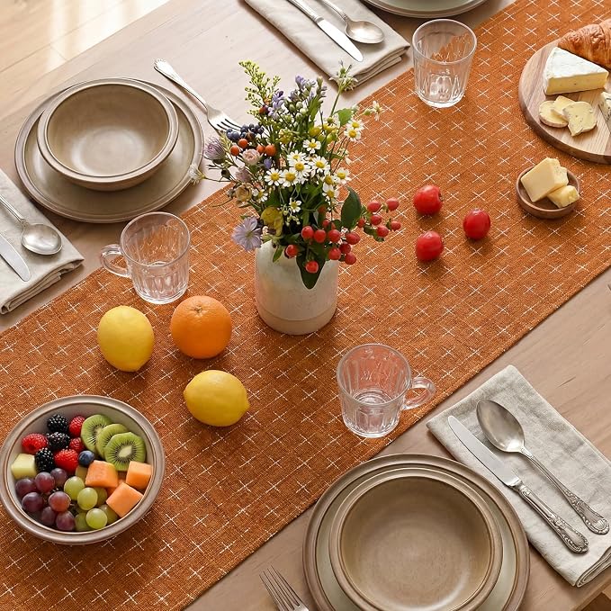 Artoid Mode Caramel Cross-Star Textured Table Runner, Seasonal Waterproof - Image 4