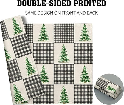 Winter Placemats Set of 4 - Black White Buffalo Plaid Tablemats 12 x 18 mas Tree Place Mats Set for Kitchen Dining Table