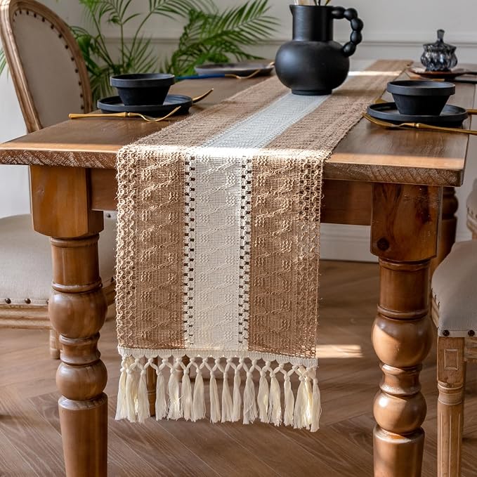 EMMTEEY Boho Table Runner with Tassels 72 Inches Long, Scratch & Heat Resistant by EMMTEEY