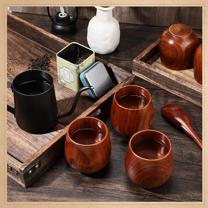 Gerrii 10 Pieces Wooden Tea Cup Wood Coffee Mug Water Japanese Solid Drinking - Image 5