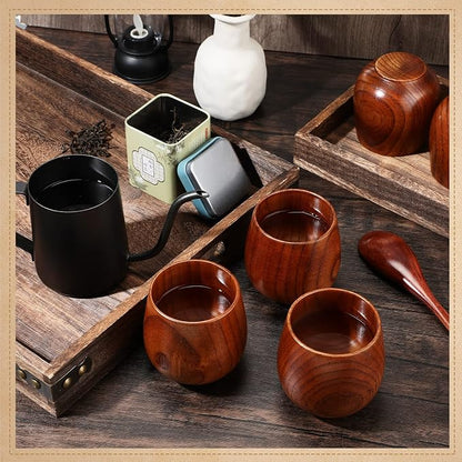 Gerrii 10 Pieces Wooden Tea Cup Wood Coffee Mug Water Japanese Solid Drinking - Image 5