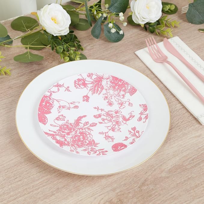 Efavormart 10-Pack French Toile Plastic Dessert Plates – Pink & White Floral - Image 8