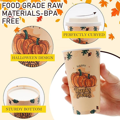 Tamone 100 PACK Thanksgiving Cups 16OZ Disposable Coffee Cups - Image 3