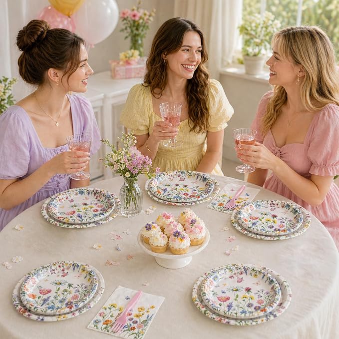 100 Pcs Spring Floral Party Supplies Set, Serves 25 – Disposable Flower Paper - Image 5