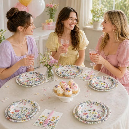 100 Pcs Spring Floral Party Supplies Set, Serves 25 – Disposable Flower Paper - Image 5