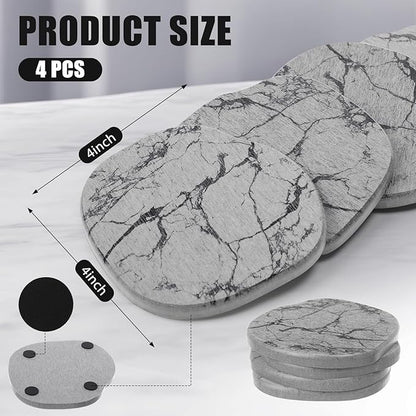 Diatomaceous Earth Coasters Set of 4，Cool Absorbent Quick-Dry Drink Coasters for Desks, Cute Modern Stone Design with Stylish White Aesthetic (4, Marble Light Grey)